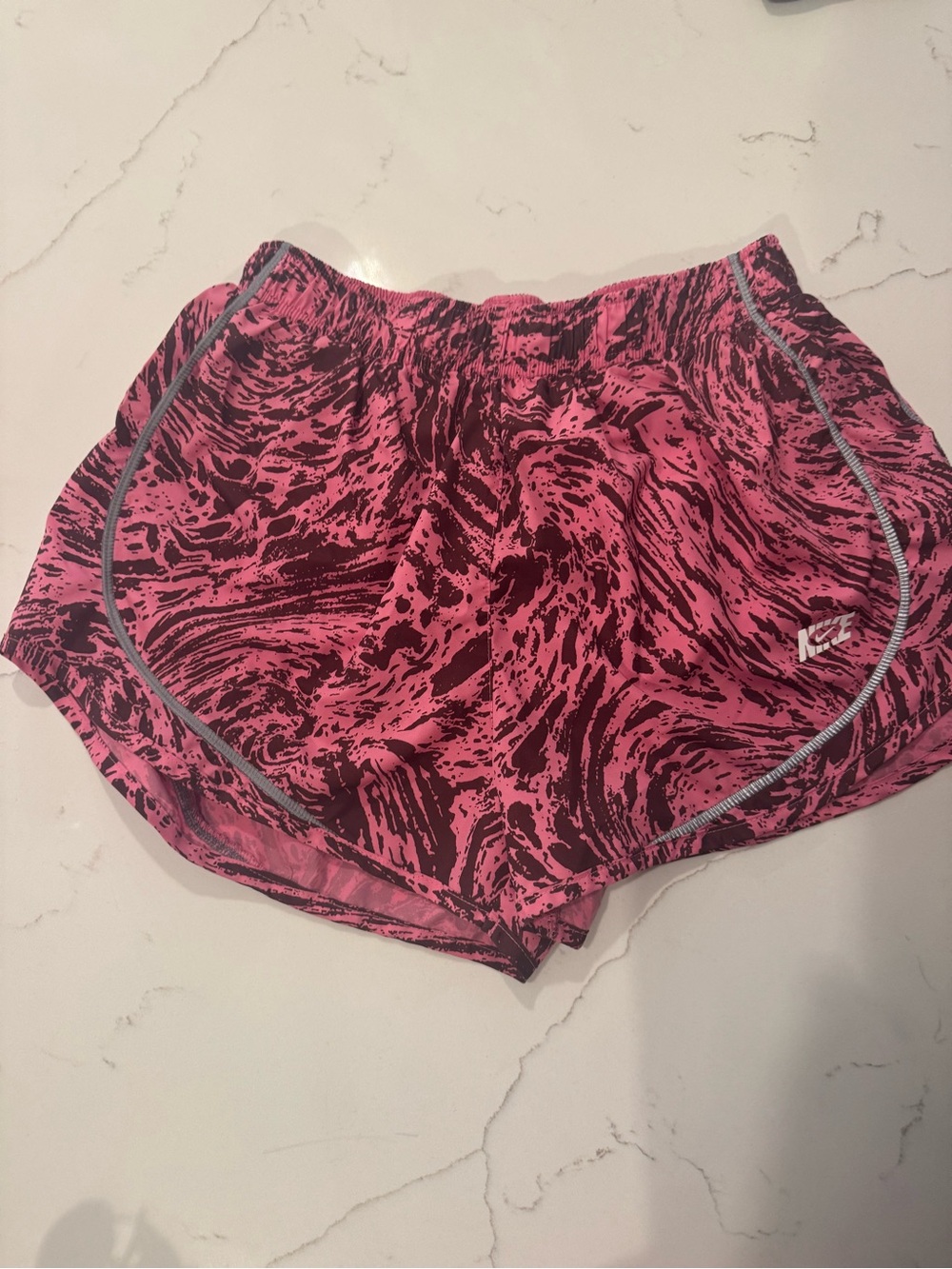 Nike Pink Marbled Running Shorts with Reflective Trim